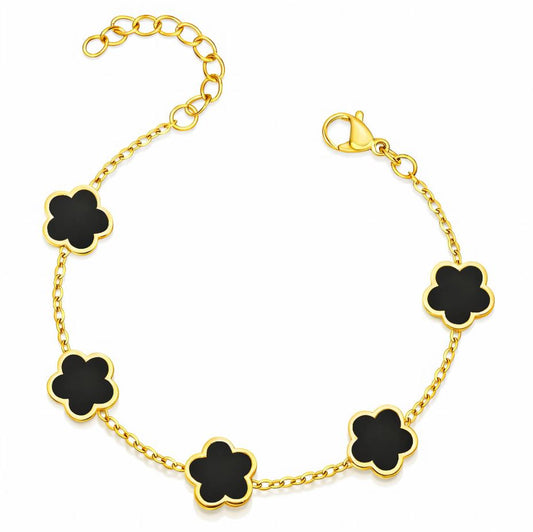 Pulseira Dourada com Trevos Negros