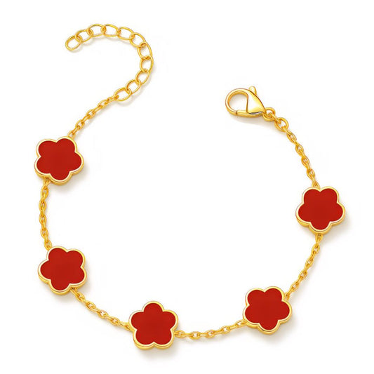 Pulseira Dourada com Trevos Vermelhos