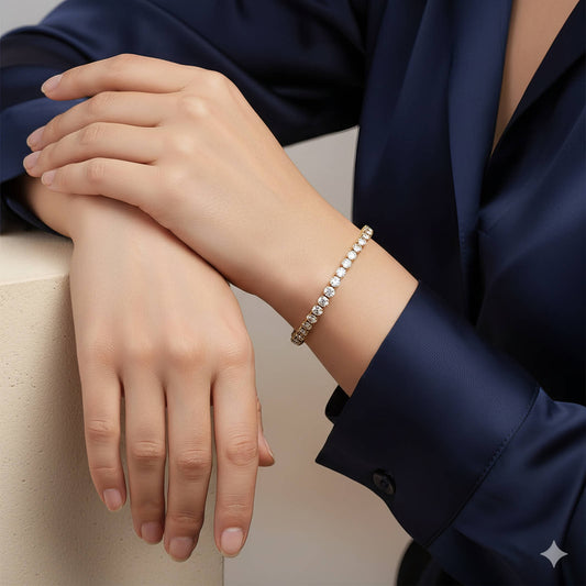 Pulseira "Tennis" em Aço Banhado a Ouro 18K